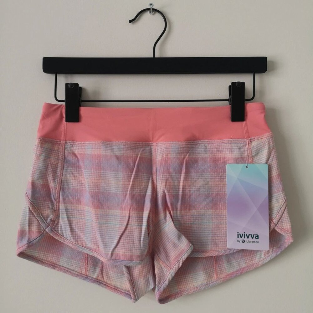 NWT IVIVVA by LULULEMON Pink Multi 2 Way Stretch Speedy Short Lined Girl's 14